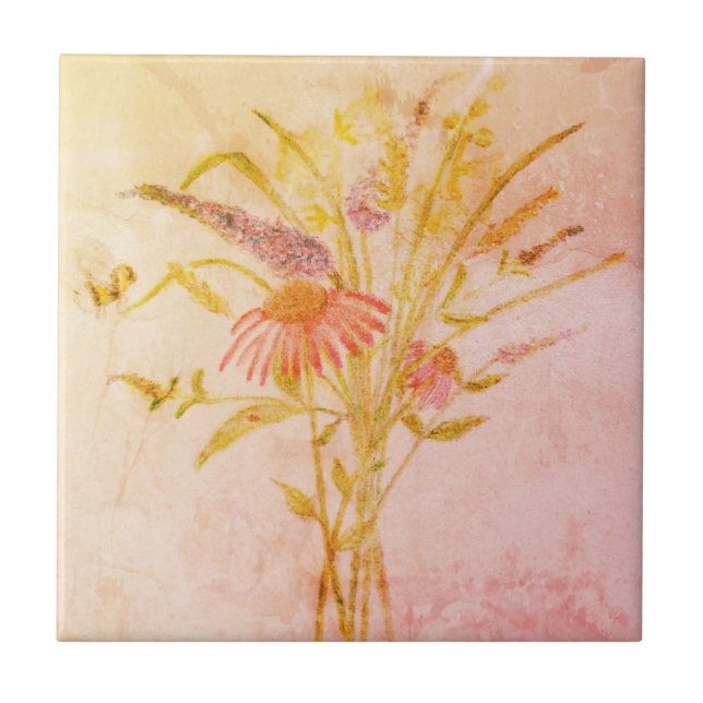 Wild Flowers with Bumble Bee Ceramic Tile (Front)