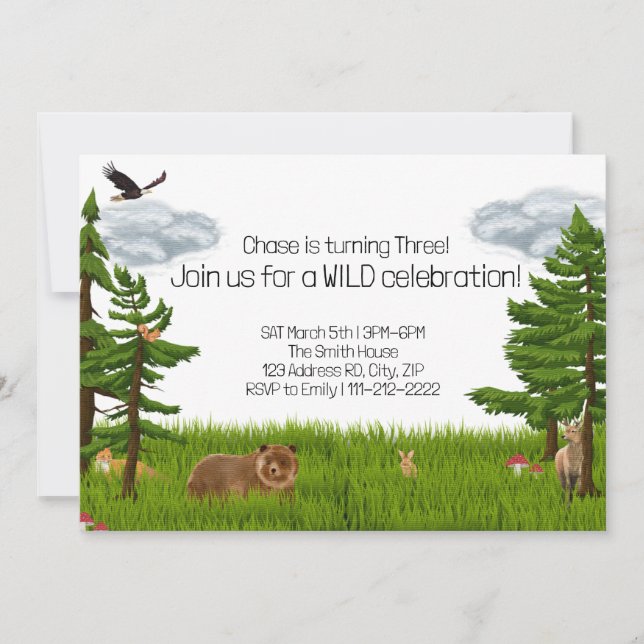 Wild Forest Animals Colour Pencil Birthday  Invitation (Front)