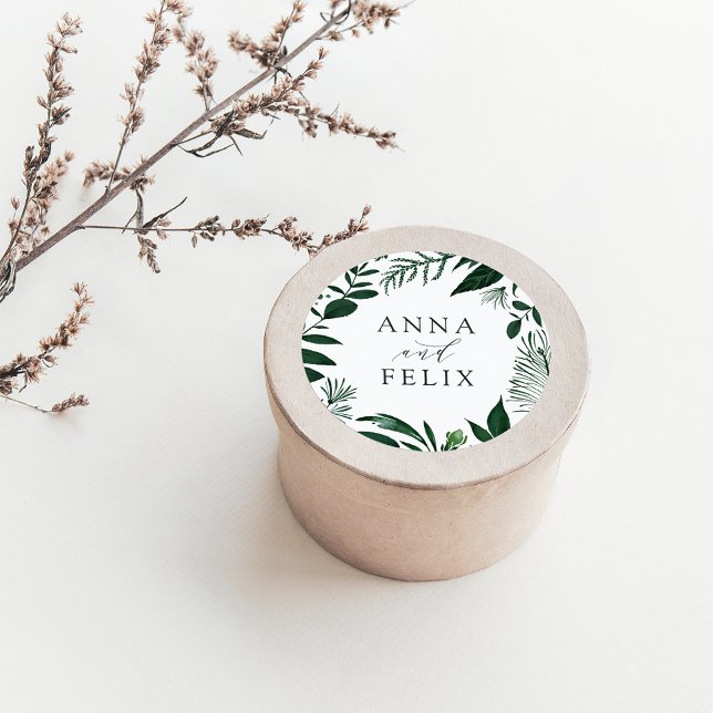 Wild Forest | Botanical Wedding Classic Round Sticker (Creator Uploaded)