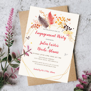Wild Forest Fern Mushroom Foliage Engagement Party Invitation