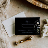 Wild Forest Floral Black Wedding RSVP