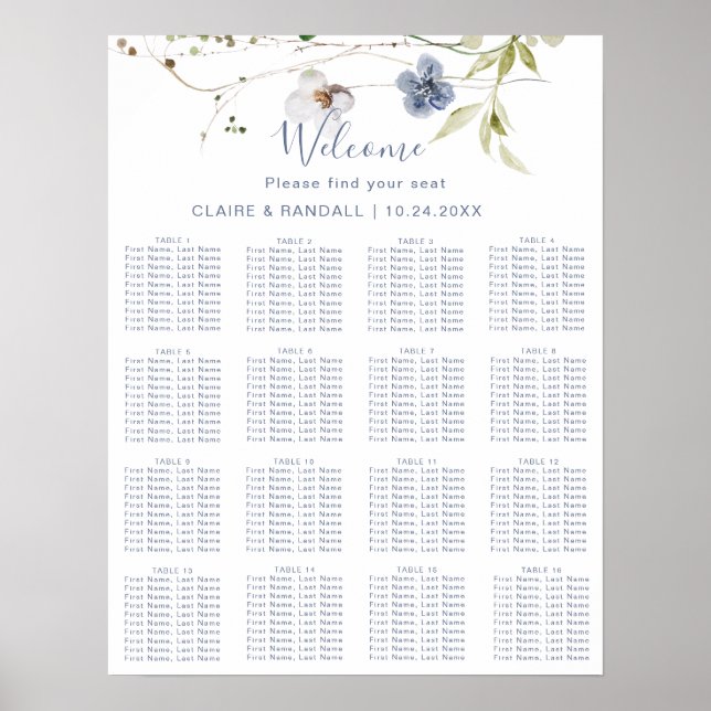 Wild Forest Floral Wedding Seating Chart (Front)