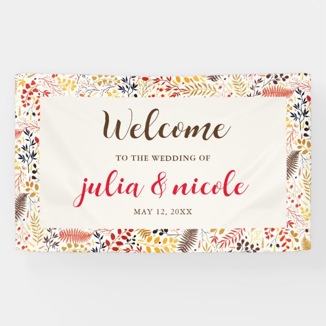 Wild Forest Flowers Fern Mushrooms Foliage Wedding Banner (Horizontal)