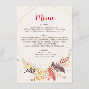 Wild Forest Flowers Fern Mushrooms Foliage Wedding Menu