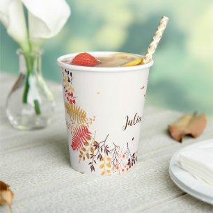 Wild Forest Flowers Fern Mushrooms Foliage Wedding Paper Cups