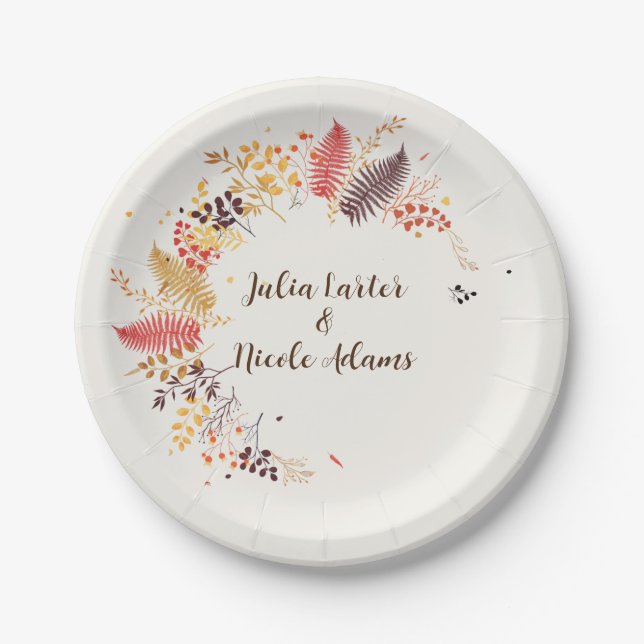 Wild Forest Flowers Fern Mushrooms Foliage Wedding Paper Plate (Front)