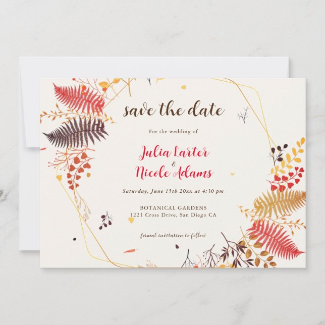 Wild Forest Flowers Fern Mushrooms Foliage Wedding Save The Date (Front)