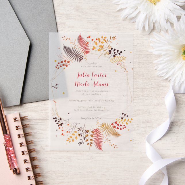 Wild Forest Flowers Fern Mushrooms Foliage Wedding Vellum Invitations (Wedding)