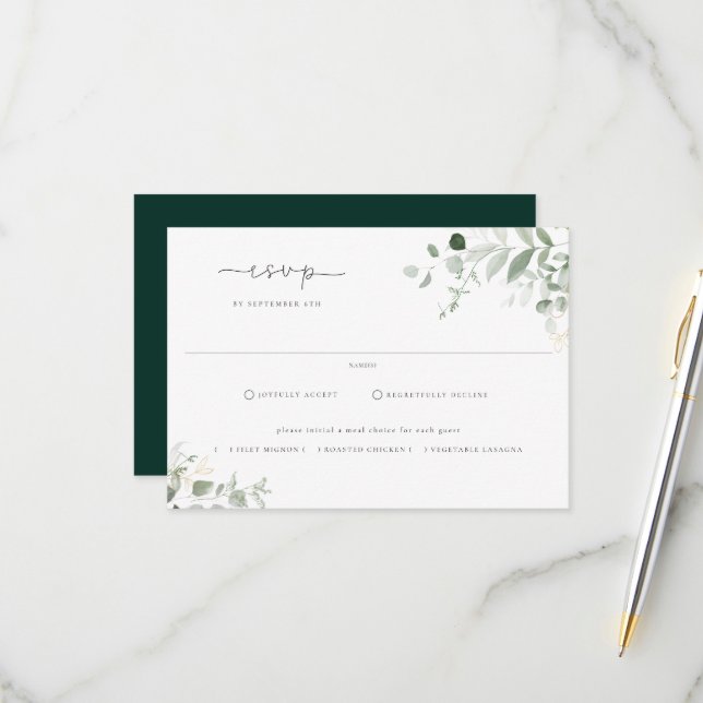 Wild Forest Foliage Meal Choice Wedding RSVP Card (Front/Back In Situ)