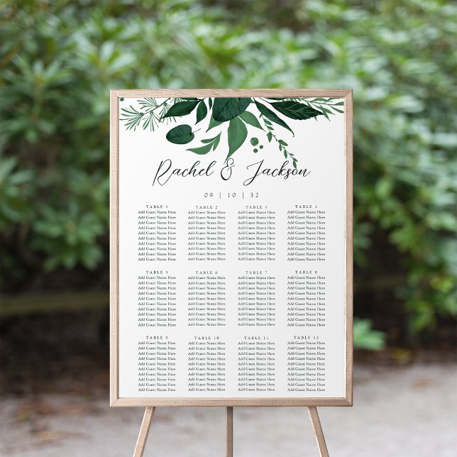 Wild Forest Green Botanical Wedding Seating Chart (Creator Uploaded)