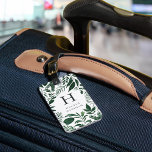 Wild Forest | Hunter Green Botanical Monogram Luggage Tag<br><div class="desc">Elegant watercolor botanical luggage tag features your single initial monogram and name in classic off-black lettering,  framed by dark forest green leaves and foliage. Personalise the reverse side with your contact information in white lettering on a coordinating deep charcoal background.</div>