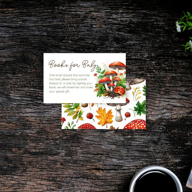 Wild forest mushrooms baby shower book request enclosure card (Wild forest red mushrooms green fern baby shower book request enclosure card books for baby)