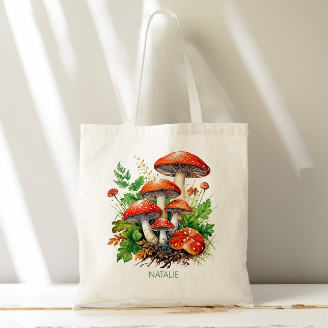 Wild forest mushrooms fungi personalised name tote bag (Wild forest mushrooms fungi personalized name tote bag aesthetic gifts for her Mushroom Lover Gift )
