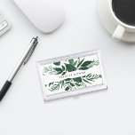 Wild Forest | Personalised Business Card Holder<br><div class="desc">Elegant botanical business card holder features your name and/or business name framed by a border of lush watercolor leaves in shades of hunter and forest green,  on a crisp white background. Matching business cards and accessories also available in our Wild Forest collection.</div>