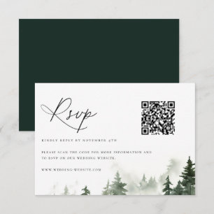Wild Forest Pine Trees Wedding QR Code RSVP Card