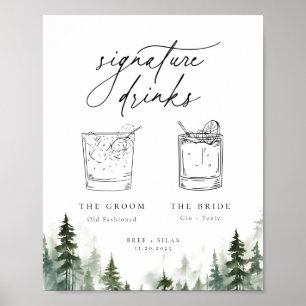Wild Forest Pines Minimalist Signature Drinks Poster