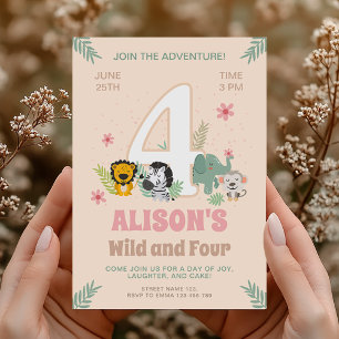 Wild Four Safari Pastel Celebration Invitation