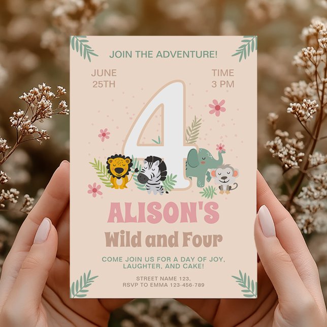 Wild Four Safari Pastel Celebration Invitation (Creator Uploaded)