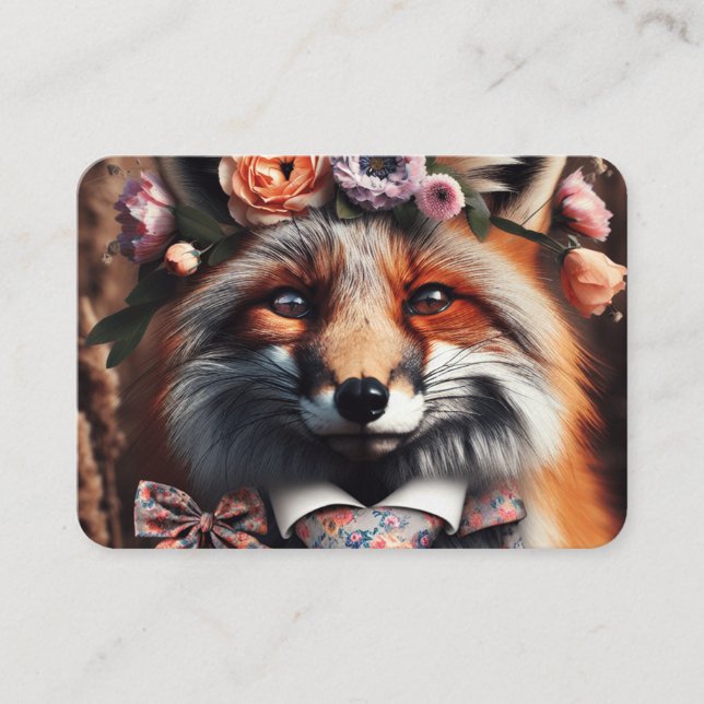 Wild fox wearing a tie cute  business card (Front)
