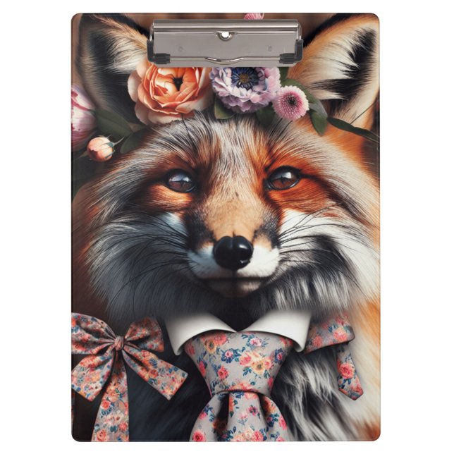 Wild fox wearing a tie cute  clipboard (Front)