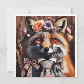 Wild fox wearing a tie cute invitation