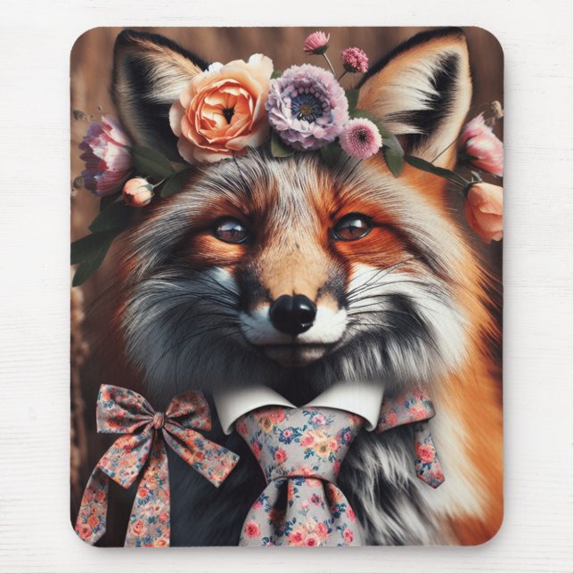 Wild fox wearing a tie cute  mouse pad (Front)