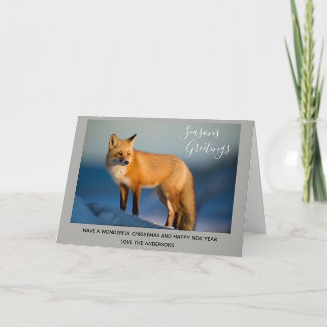 Wild FOX Winter Snow Xmas Photo 2 Personalised Holiday Card (Front)