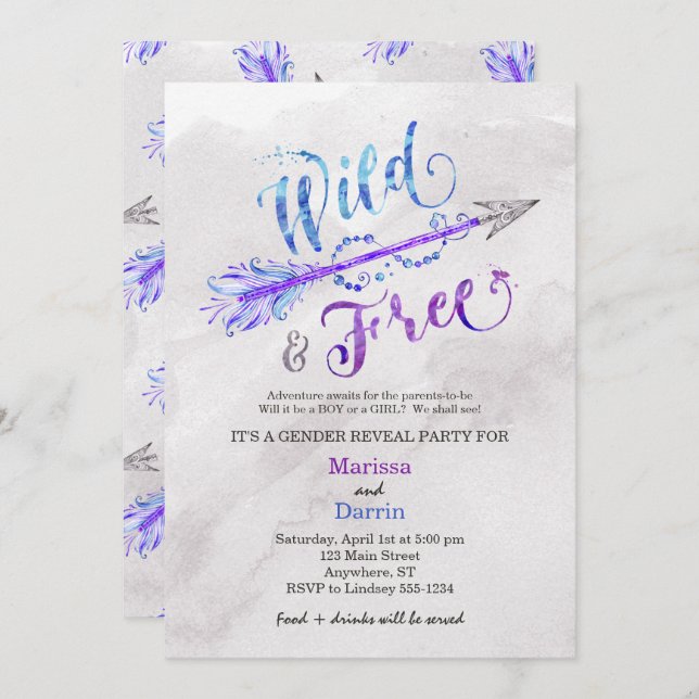 "Wild & Free Arrow" Gender Reveal Party Invitation (Front/Back)