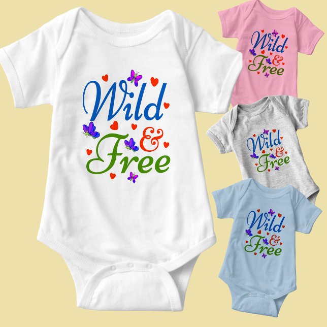Wild & Free, Blue Green with Red Hearts,    Baby Bodysuit (Creator Uploaded)