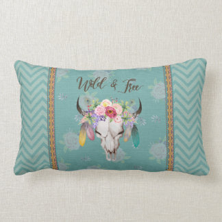 Wild & Free Boho Lumbar Pillow (Faded Turquoise)