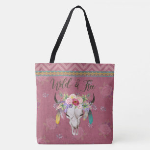 Wild & Free Boho Tote Bag (Faded Raspberry)