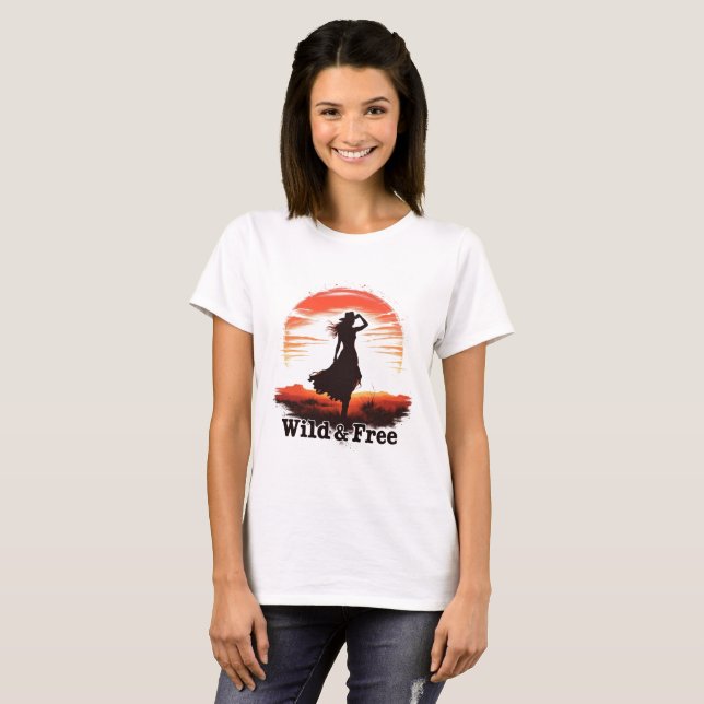 Wild & Free Cowgirl Sunset T-Shirt (Front Full)