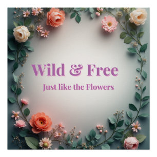  Wild & Free Floral Line Art   Boho Minimal Design Poster