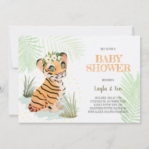 Wild & Free - Floral Tiger Baby Shower Invitation