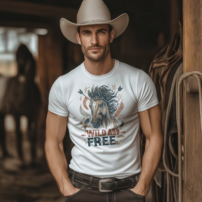 Wild & Free Mustang Cowboy Design T-Shirt (Creator Uploaded)