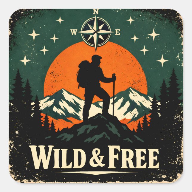Wild & Free – Outdoor Freedom Nature Spirit Square Sticker (Front)