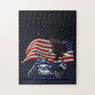 Wild & Free - Patriotic Eagle, Motorbike & US Flag Jigsaw Puzzle