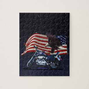Wild & Free - Patriotic Eagle, Motorbike & US Flag Jigsaw Puzzle