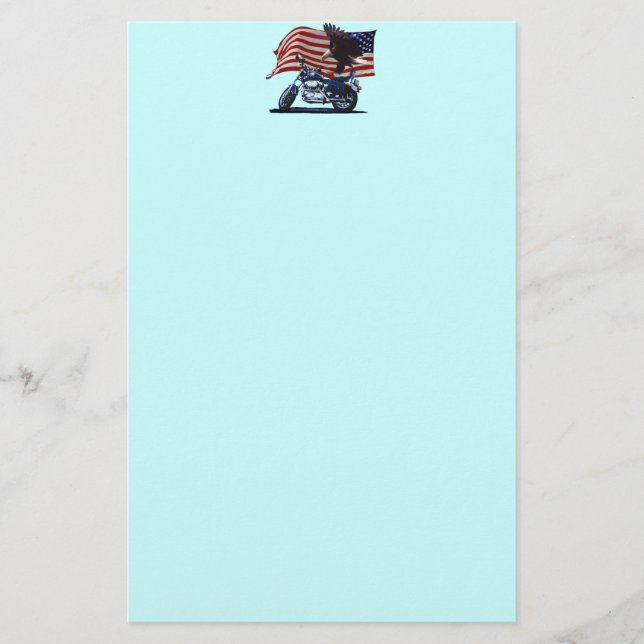 Wild & Free - Patriotic Eagle, Motorbike & US Flag Stationery (Front)
