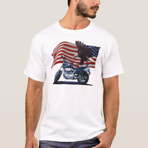 Wild & Free - Patriotic Eagle, Motorbike & US Flag T-Shirt