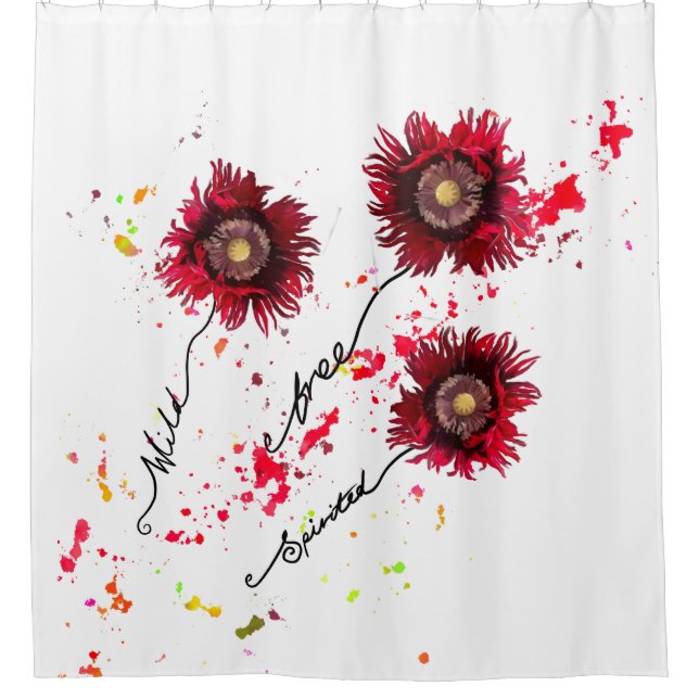 Wild Free Spirited poppies and paint splatter Shower Curtain (Front)