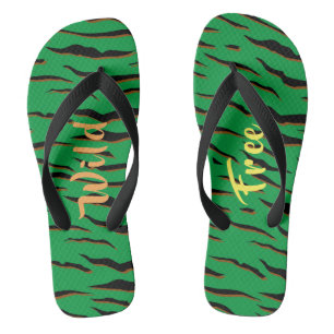 Wild & Free Tiger Stripes Yellow Orange & Green Thongs