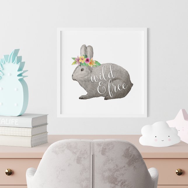 Wild & Free Watercolor Boho Rabbit Poster (Creator Uploaded)