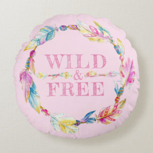 Wild & Free watercolor feather art pillow