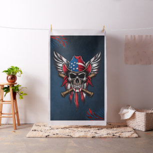 Wild freedom, American skull with baseball bats. Fabric