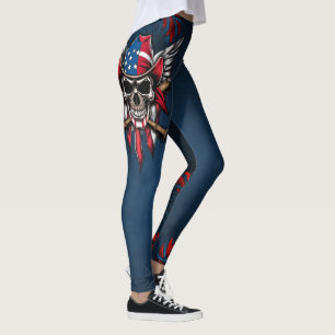 Wild freedom, American skull with baseball bats. Leggings