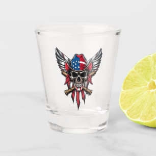 Wild freedom, American skull with baseball bats. Shot Glass