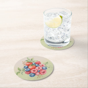Wild Fruit Strawberry Blueberry Raspberry Round Paper Coaster