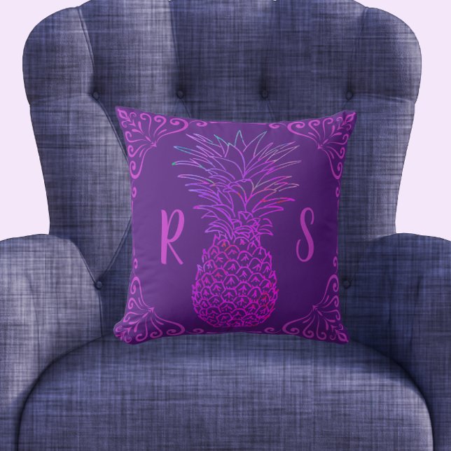 Wild Fun Green Purple Bright Colourful Pineapple Cushion (Creator Uploaded)
