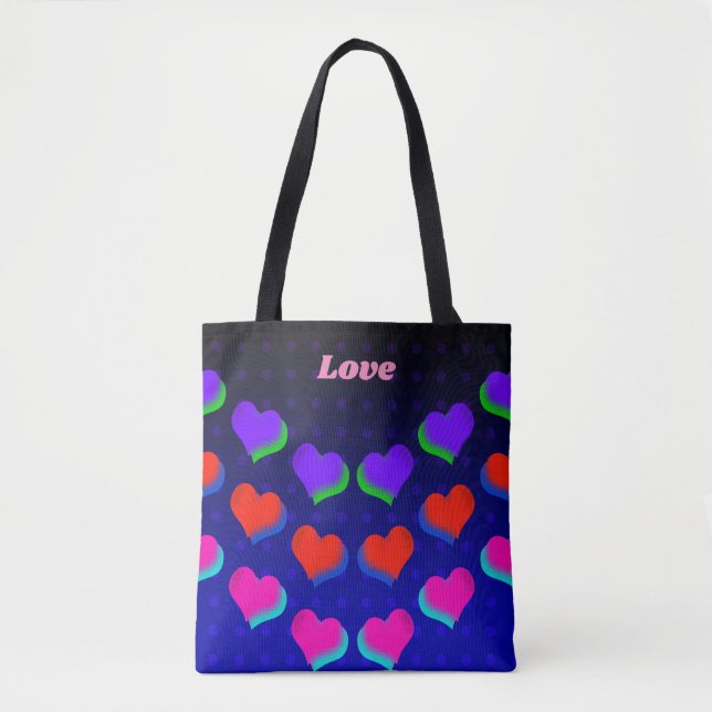 Wild Fun Neon Colourful Hearts Pattern Love Design Tote Bag (Front)